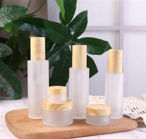 Frosted Glass Cream Jar Cosmetic Lotion Spray Pump Bottle With Imitated Woods Lids Refillable Container 20 ml 30 ml 40 ml 60 ml 80 ml 4661793
