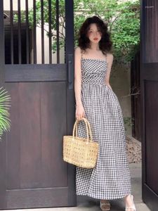 Abiti casual Plaid for Women 2024 Summer Fashion Vintage Korean Street Spaghetti Abito Abito Abito FAIRYCORE ALTA GUIRA UNA LINEA