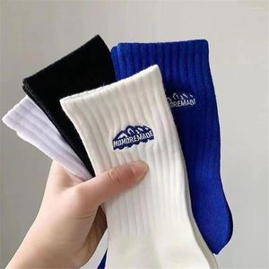 Men's Socks 5pcs Fashion Sports Striped Cotton Sweat Absorption Breathable Comfortable Snow Mountain Embroidery Medium Tube Soc