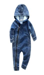 Nuovo morbido denim per baby rumper appena nato salto con cappuccio per bambini vestiti da cowboy con cerniera con cerniera brief brevi bambini unisex bambini 2224806408