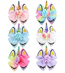 Girls Kids Bowknot Flower Hairpins Grosgrain Ribbon Bows With Alligator Clips Children Unicorn Hair Accessories Baby Boutique Bow 6695765