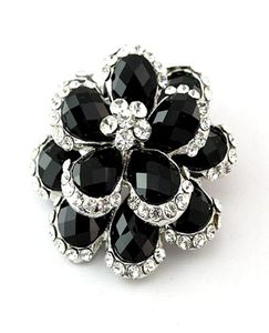 Srebrny kolor przezroczysty kryształ i czarny kamienny kwiat bukiet broszkowy pin6397265