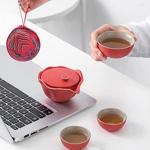 Teaware Sets Travel Ceramic Teacup Lotus Teapot Mouth Chinese Portable Infuser Outdoor Retro Tea Cup Set With Bag