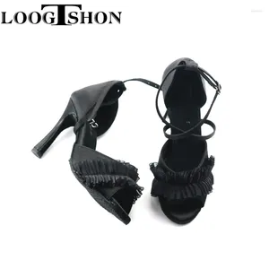 Dance Shoes Loogtshon Latin Jazz Ladies Black Wedding Cuban Heel 7.5-10cm