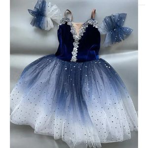 Abbigliamento da palcoscenico blu per adulti tutu tutu professionista bianco cigno da balletto abiti da balletto costumi performance danza abbigliamento in velluto top