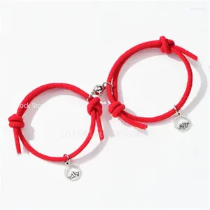 Charm Bracelets 2 Pcs/Set Magnetic Couple Bracelet Romantic Mountain Wave Charms Magnet Rope For Lovers Friends Sisters