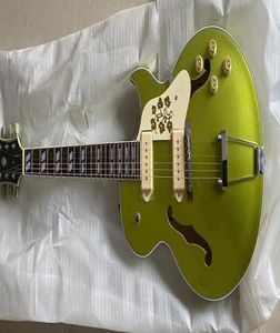 295 Memphis Scotty Moore Metallic Green Gold Hollow Body E -Gitarre Historische Blumen Pickguard White P90 Pickups Trapeze Ta1139820