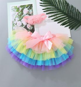 Dziewczyny spódnice niemowlę niemowlę tutu spódnica opaska 2pcs zestawy nowonarodzone tiulowy łuk Bloomers Rainbow krótkie sukienki pieluchy okładka 11 Colo3120527