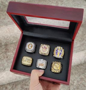 LSU 6PCS 1996 2003 2007 2018Tigers Nationals Champions Championship Ring With Wood Box Souvenir Men Fan Gift 2019 2020 Wholesal4416454