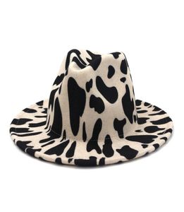 European US British Style Cow Print Jazz Felt Hat Faux Wool Fedora Hats Women Men Wide Brim Panama Party Formal Hat3074774