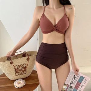 Women's Swimwear Sexy Korean Fashion Push Up Knot Cross Bikinis Sets Two Pieces High Waist Swimsuit Padded Biquini Bathing Suit