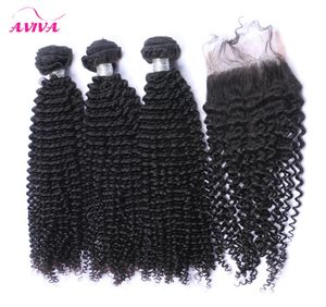 Mongolian Kinky Curly Virgin Hair Weaves With Closure 5Pcs Lot Lace Closures with 4 Bundles Unprocessed Afro Kinky Curly Virgin Hu3724121