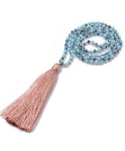 JLN Glass Crystal Mala Necklace Handmade Knot Faceted Roundelle Crystal Long Tassel Buddhism Meditation Necklace For Women Gift 655853338