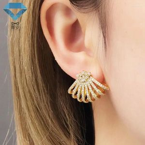 Dangle Earrings Sweet Cool Wind Hollow Fan Shaped Zircon Copper Plated Real Gold Flower Luxury Fashion XIAN Gems