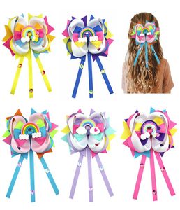 5pcs 55039039 Big Rainbow Hair Bow mit Clip Unicorn Grosgrain Ribbons Haarklammern für Mädchen3338991