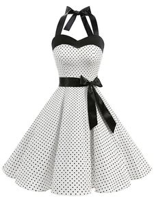 Women Polka Dot Print Summer Dress Sexy Retro White Halter Vintage Dress Robe Femme Pin Up Rockabilly Party Dress 240412