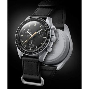 الساعات البلاستيكية مون رجال الوظيفة الكاملة Quarz Chronograph Mission to Mercury 42mm Nylon Luxury Watch Limited Edition Master Wristwatches EM03