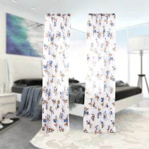 Curtain 1 Pc Semi-shading Rose Flower Window Voile Curtains For Bedroom Living Room-100x200cm(Blue)