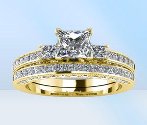 Moda feminina Gold Bridal Wedding Ring Set Moda Gold Jewelry Promise CZ