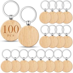 Keychains 100Pcs DIY Wooden Key Chain Beech Wood Keychain Blanks Ring Tags For Clothing Bag Decoration