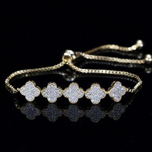 2024 Wholesale Women 3 A Cubic CZ Zircon Tennis Chain Crystal Fashion Jewelry Four Leaf Clover Bracelet