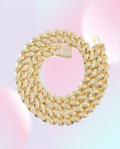 12mm Iced Out Zircon Cuban Necklace Chain Hip Hop Jewelry Gold Silver Copper Material CZ CLAP MENS NECKLACE LINK 1824NCH 77 K24207906558