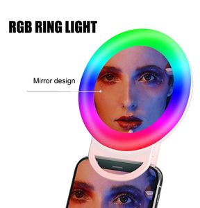 RGB Selfie LED Ring Fill Light Circle Mini Mobile Phone Lights Lamp Clip On The Smartphone Rechargeable Clipon Makeup Mirror6121593