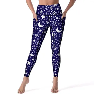 Active Pants Night Sky Leggings Moon And Stars Print Push Up Yoga Cute Elastic Legging Female Pattern Workout Sport
