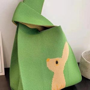 Storage Bags Handmade Knit Handbag Duck Kangaroo Women Mini Knot Wrist-bag Female Wide Student Reusable Shopping Cute Cartoon Simple Bag