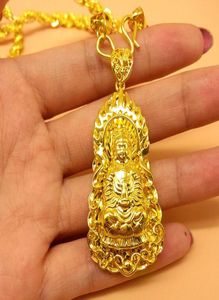 Buddhist Guanyin Pendant Necklace Rope Chain 18k Yellow Gold Filled Ornament Buddha Amulet Vintage Jewelry for Women Men1768646