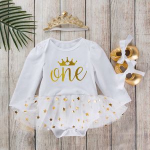 Long Sleeved Baby White Suit Letter One Jumpsuit for Newborns