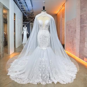 Hire Lnyer Appliques Lace 2 Pieces Mermaid Wedding Dresses With Detachable Shawl Real Office Photos Video Vestido De Noiva Sereia