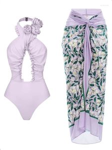 Menas de banho feminina Purple Halter pescoço sem traje de banho sem traje de banho