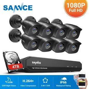 システムSANNCE 8CH 1080N DVR CCTVシステム4/8PCS 1080p 2.0MPセキュリティカメラIR屋外IP66ビデオ監視キットモーション検出
