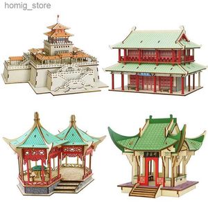 Puzzos 3D Puzzles de madeira 3D Pavilhão chinês Modelo de montagem DIY Kits Famosa arquitetura Jigsaw Kids Toys for Children Christmas Gifts Y240415