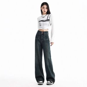 2024 Spring Small Form Design Sense Water Wash Denim Wide Ben Pants Womens Loose Right Ben Pants