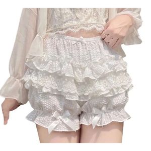 Kadın Şortları Kadın Dantel Trim Hizmetçi Fırıltı Kabak Lolita Y2K Eklenmiş Yay Katmanlı Fırfır Salonu Homewear Kısa Pantolon