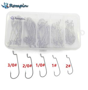 ROMPIN 100PCSBOX Mix Size Sea Fishing Hook Highcarbon Steel Wormhook Crank Hook Soft Bait Long Jigging Hooks 3029192327