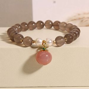 Instagram Korean Style Grey Agate Crystal Single Loop Fashion Fashion's Freshwater Pearl Peach Bracelet Jewelry Jewelry