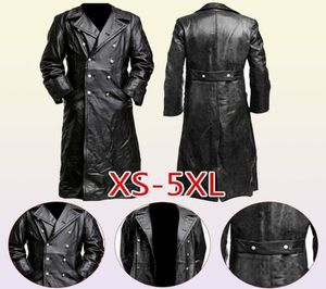 Herrläderfaux herrarna tyska klassiska WW2 enhetliga officer Black Real Leather Trench Coat 2209226208577