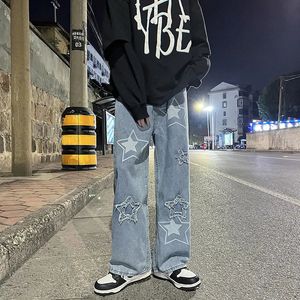 Men Jeans Stars 2024 Spring Vintage Y2K Simple Casual Loose Fashion Straight Wide Leg Oversize Pants Male Hip Hop Trousers 240415