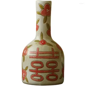 Vasos xi caractere retrô pequeno vaso pintado à mão Receptáculo de flor de cerâmica Decoração de casamento Stoare chinês