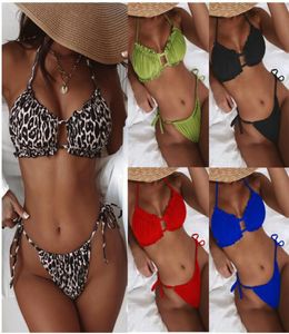 Kvinnor Simning av bikinis badkläder set leopard hög midja tryck hängande hals snake frans vneck gemensam kvinnor039s split badkläder y9436929