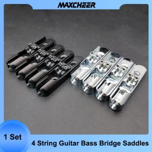 Cables A Set 4Pcs Single Individual Bridge Saddles Tailpiece for 4 String Bass Guitar Accessories Parts Musical Instrument Black/Chrome