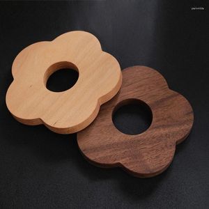 Table Mats 1PC Solid Wood Heat Insulation Pads Cup Bowl Plate Mat Hollow Out Flower Shaped Durable Placemats Tableware Kitchen Tool