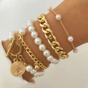 Instagram -Stil übertrieben dickes Metallkettenarmband -Set von 4 Teilen