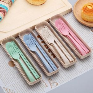 Set di stoviglie per bambini cucchiai di utensile set da tavolo set bambino 3pcs/set cartone animato di posate di paglia di grano per alimentazione per bambini