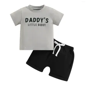 Kläder sätter sommar baby pojkar barn aktivkläder kläder bokstäver kort ärm o nack t-shirt och elastiska band shorts småbarn tvådelar