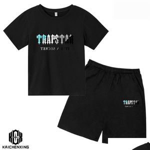 TシャツTシャツ2023夏のトラップスターTシャツキッズボーイズビーチショーツセットストリートウェアトラックスーツ男性女性服の女の子スポーツウェア2306 OTTRC