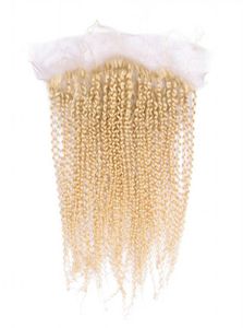 Kinky Curly 613 Virgin Brazilian Human Hair Hair Ucha do ucha 13x4 koronkowe frontalowe węzły Bluki Sprzedaj blond pełny koronkowy czołowy Closur53557772